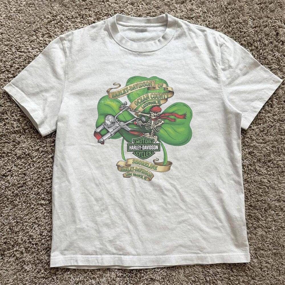 White Harley Davidson T-Shirt With Green Accents